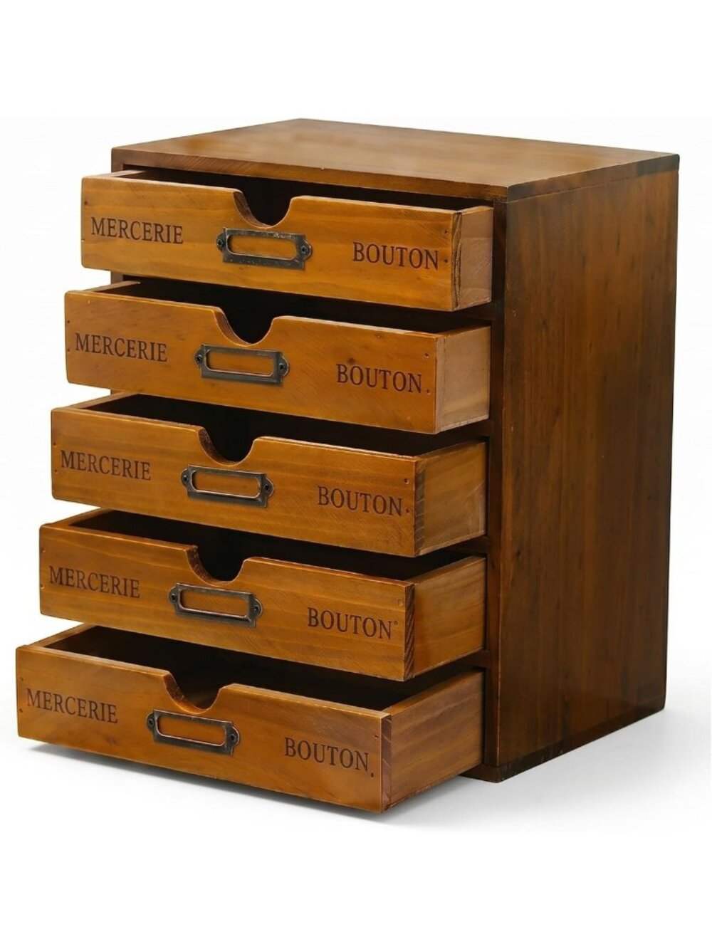 Vintage 5-Drawer Wooden Desk Organizer - Rustic Craft Storage & Art Supplies